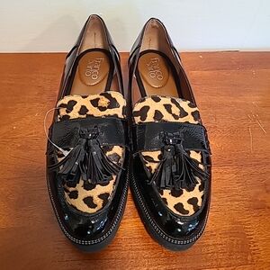 Franco Sarto Womens Shoes Black Patent LeatherLeopard Print